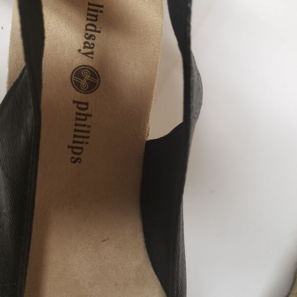 Lindsay Phillips Open Toe Espadrille Wedge Slingback Black Sandal Sz 9 NWBOX - Picture 10 of 13
